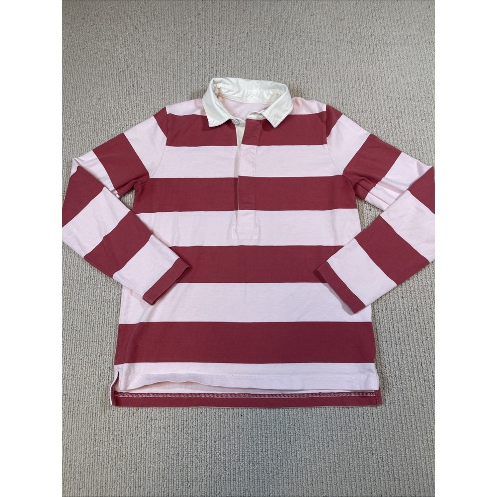 J.CREW Woman's Small** Pink Striped Rugby Polo Long Sleeve Collared Cotton Knit - Picture 1 of 6